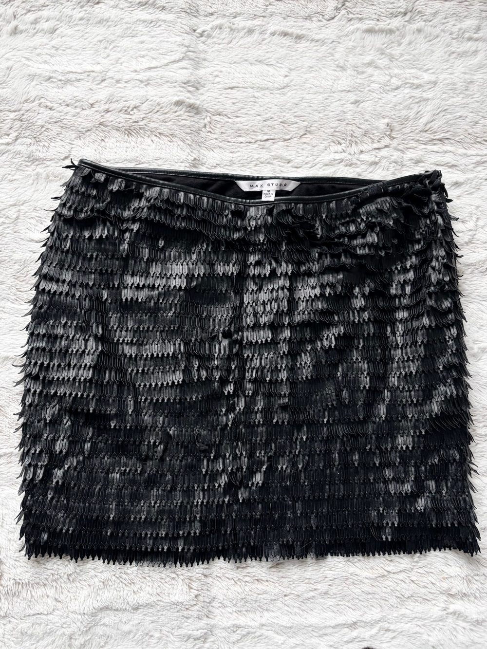 Y2K Vintage Whimsy Faux Leather Feather Fringe Mini Skirt Goth Punk Going Out